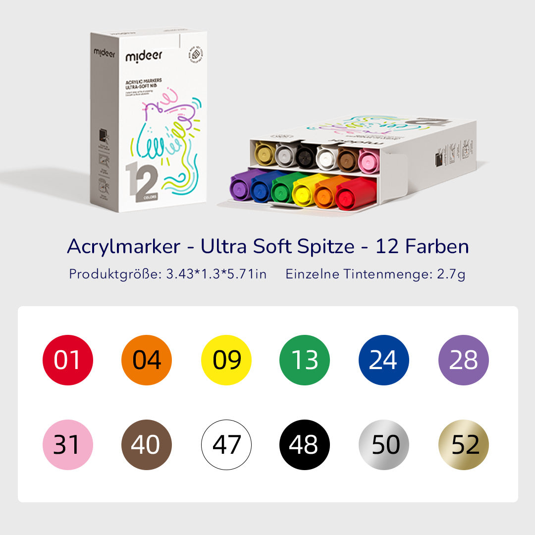 Acrylmarker - Ultraweiche Spitze - 12 Farben