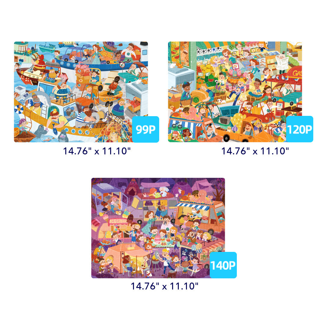 Aufleveln! Puzzles mit Aufbewahrungstasche - Level 5: Geschäftiger Markt 99P-140P